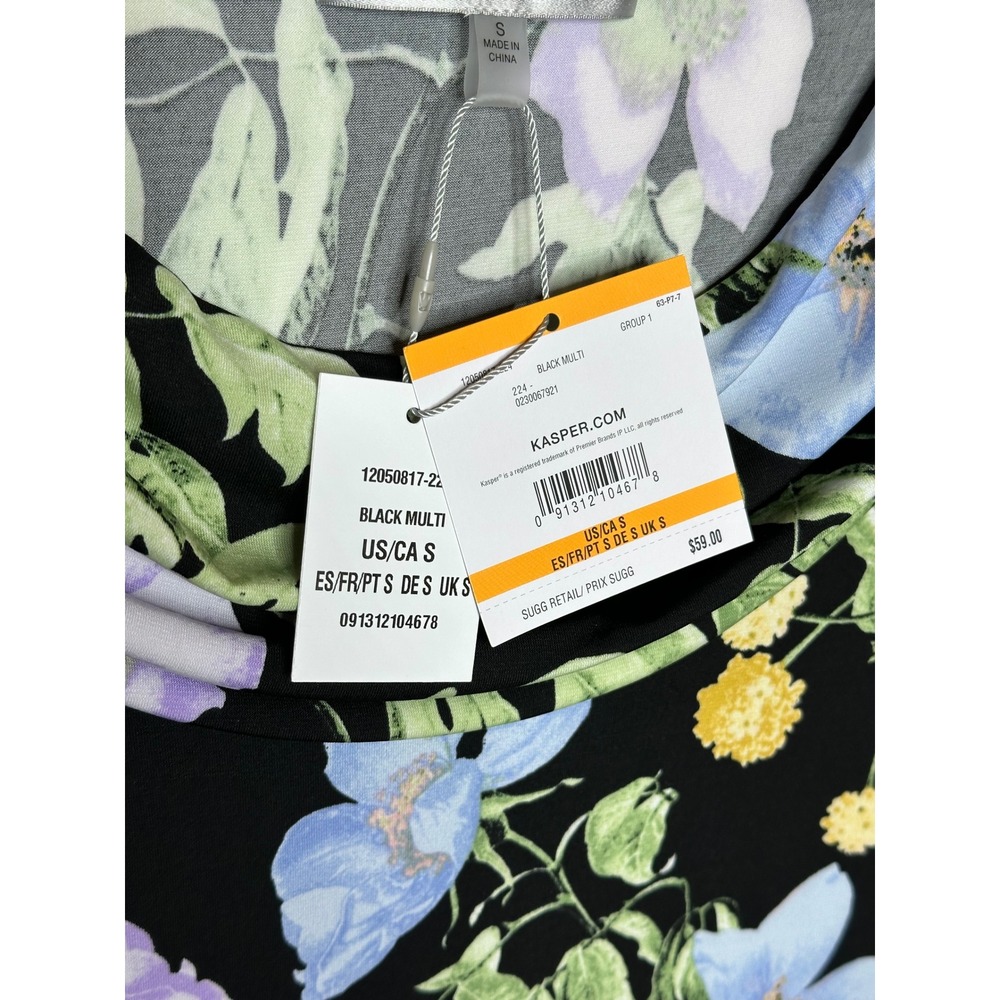 NWT Kasper Floral Print Cowl Neck Cap Sleeve Blouse size Small Black/Green - Picture 5 of 8